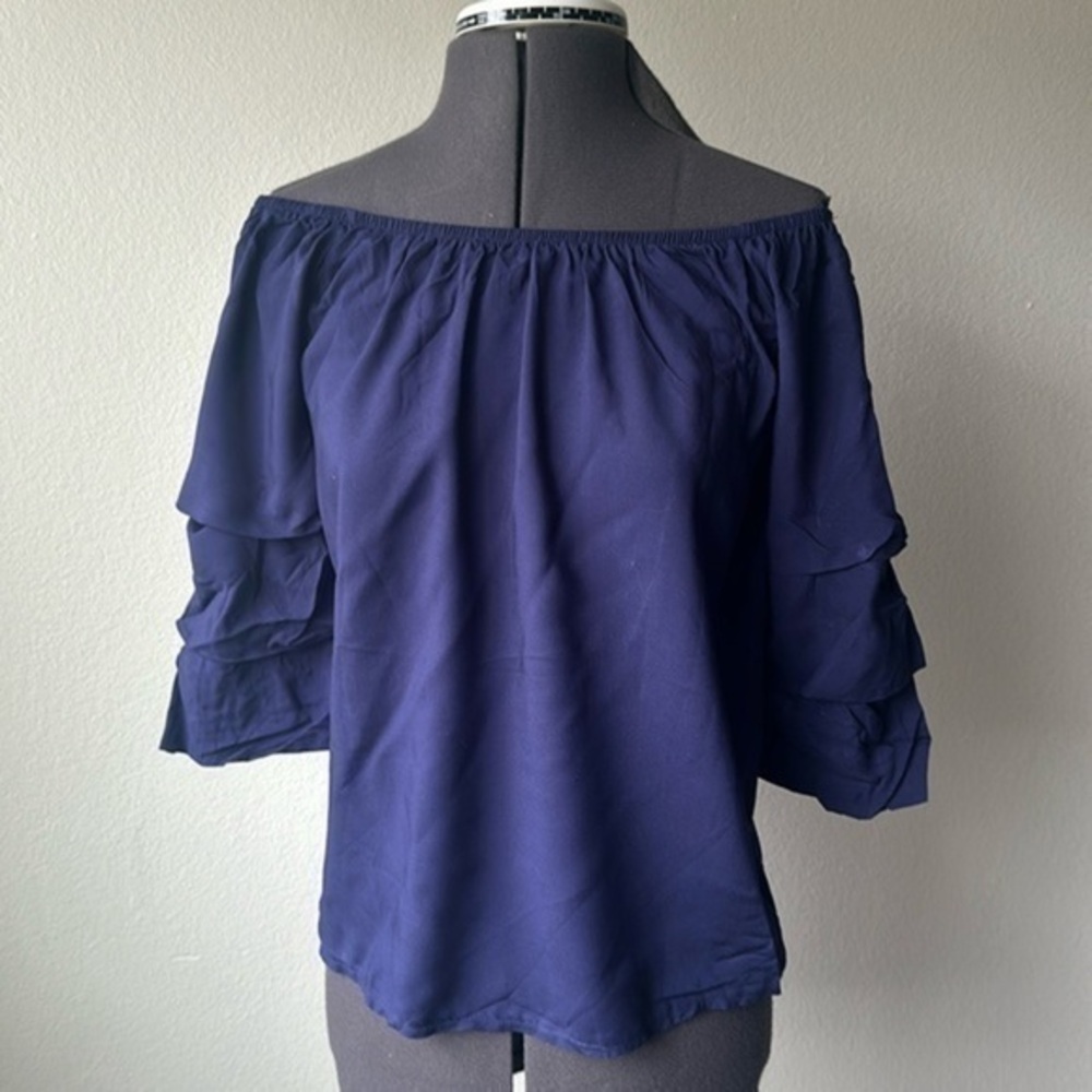 NWT Almost Famous top navy blue off the shoulder ruffled size extra small - Picture 1 of 9